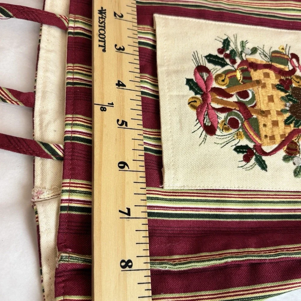 Longaberger 2005 Holiday Christmas‎ Stripe Tote Bag Embroidered Pocket Hostess
